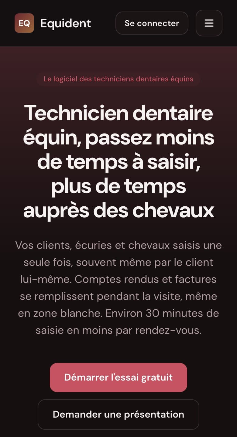 Page d'accueil d'equident.fr sur mobile, octobre 2026