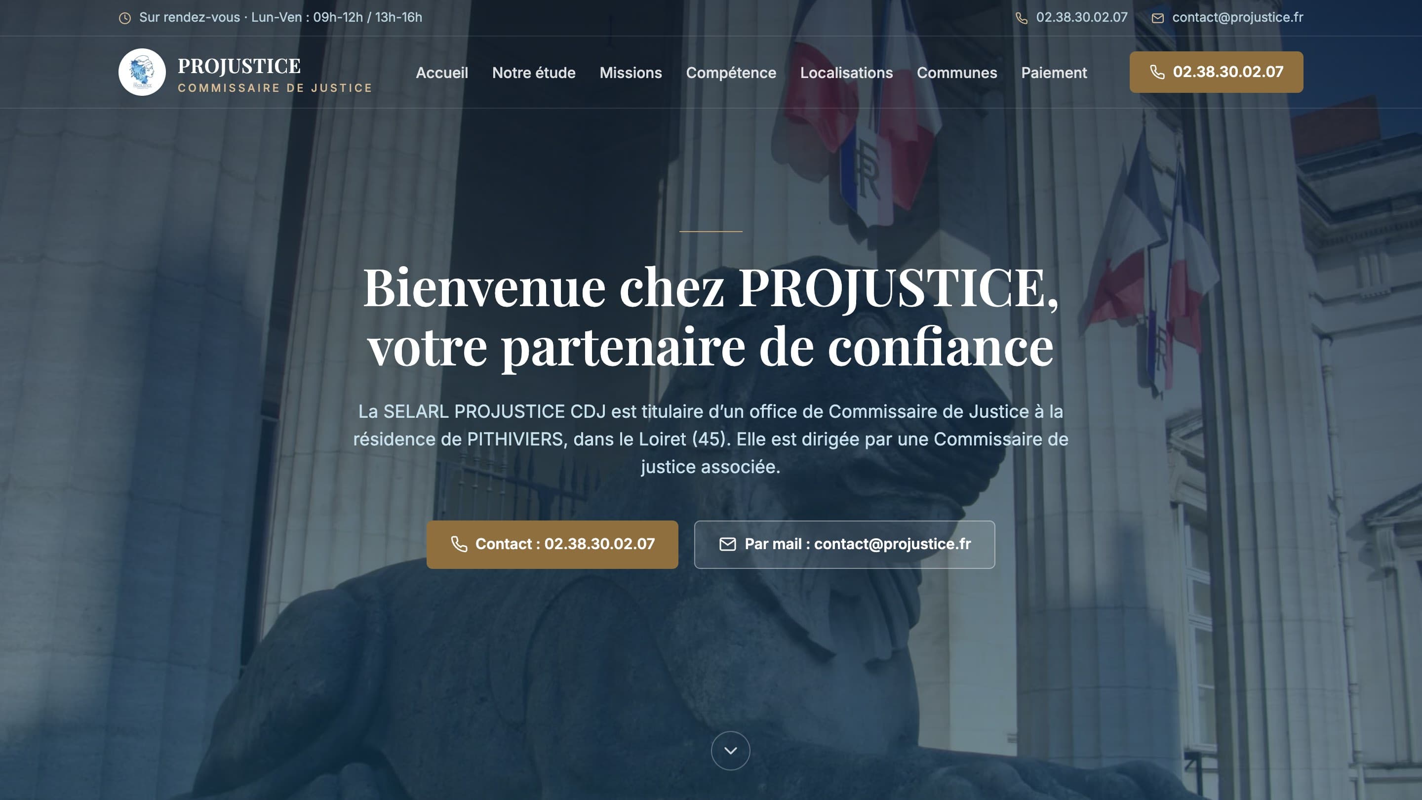 Page d'accueil de projustice.fr sur ordinateur, octobre 2026