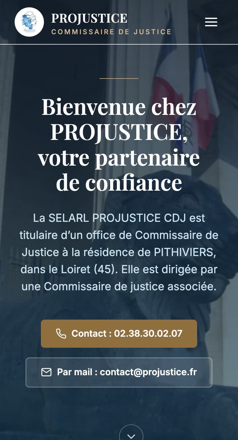 Page d'accueil de projustice.fr sur mobile, octobre 2026